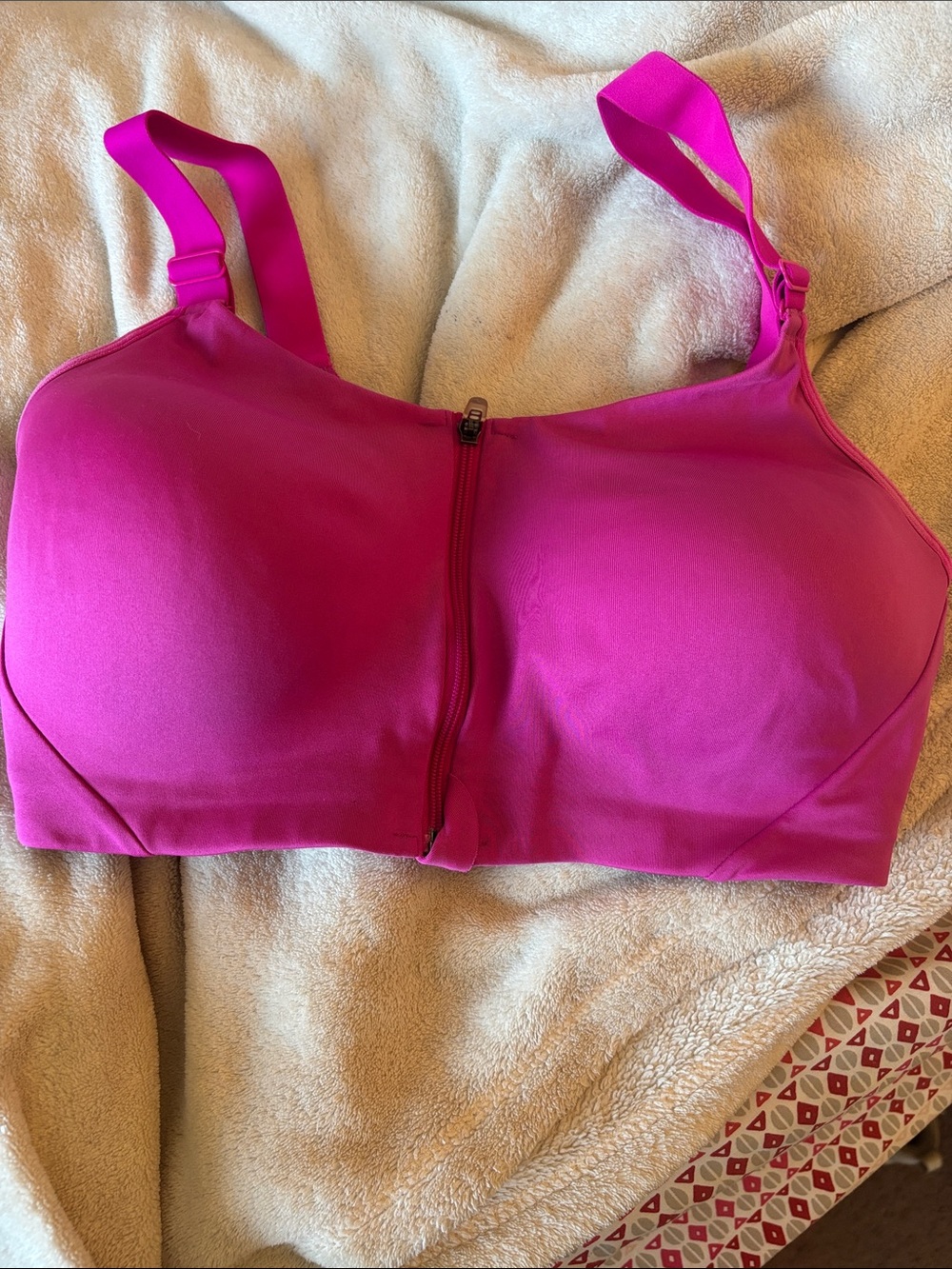 All in motion neon pink zip front sports bra size 34DD